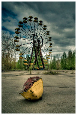 The main square of Pripyat,Ferris wheel in a city park.